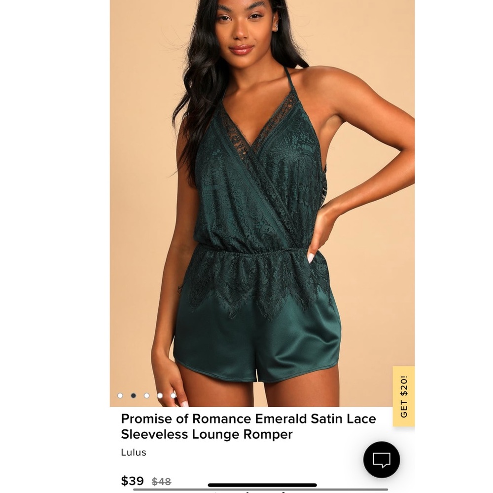 Lulus Promise of Romance Emerald Satin Lace Sleeveless Lounge Romper!